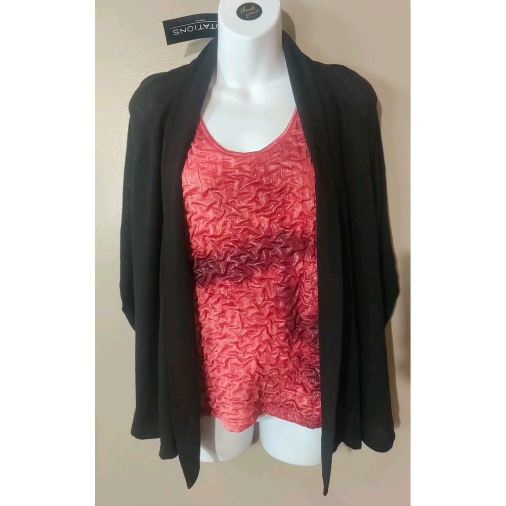 Notations Black‎ Crinkled Coral Blended Attached Tank Style Cardigan Size PS